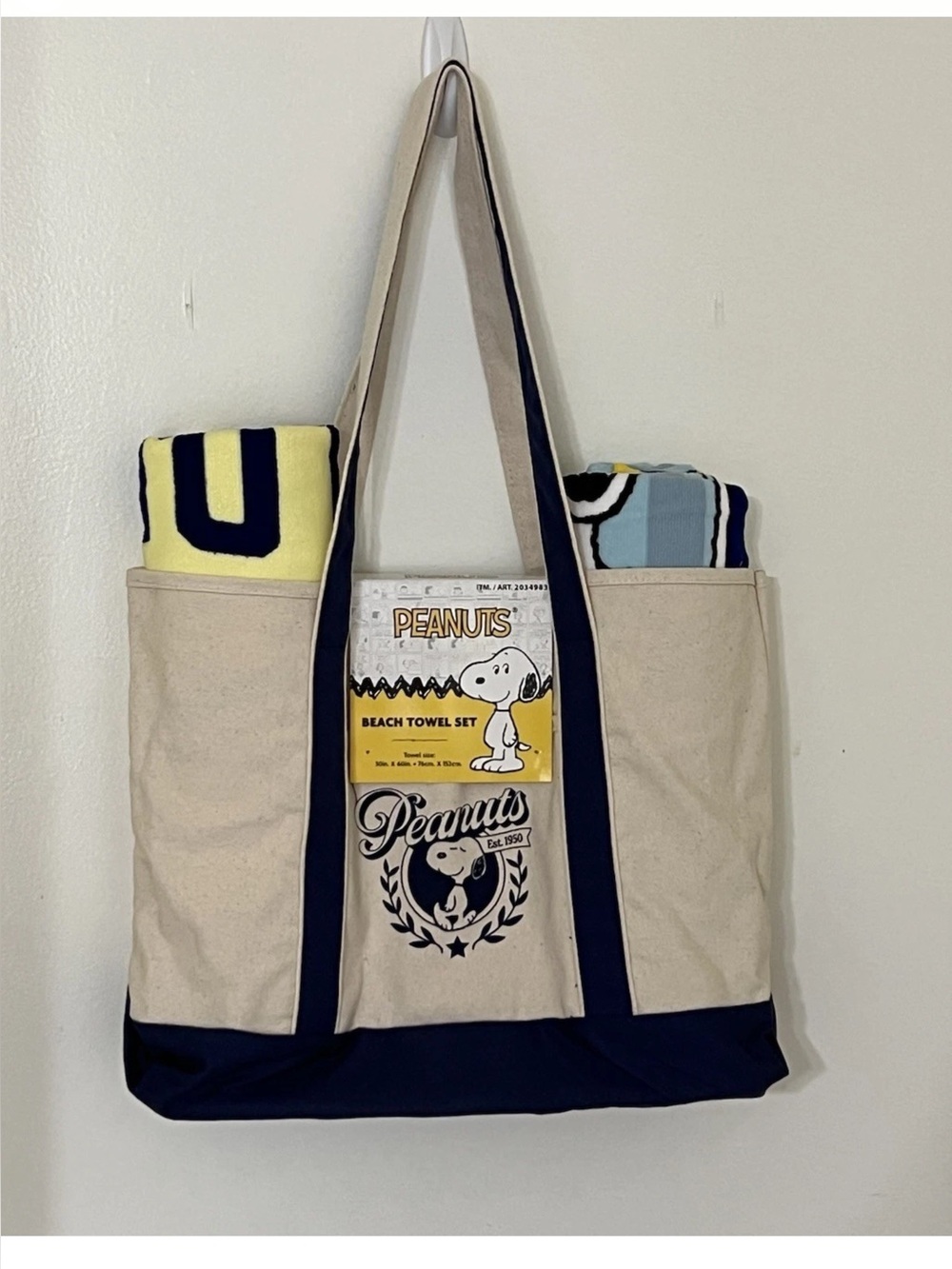 Peanut beach towel set ( 2-Pack) Blue Tote bag 60x30